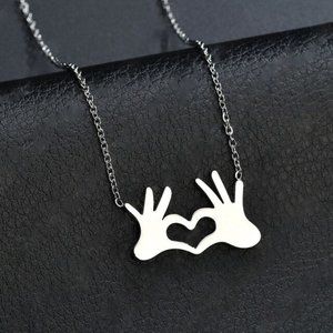 Silver Heart Hands Emoji 18" Pendant Necklace